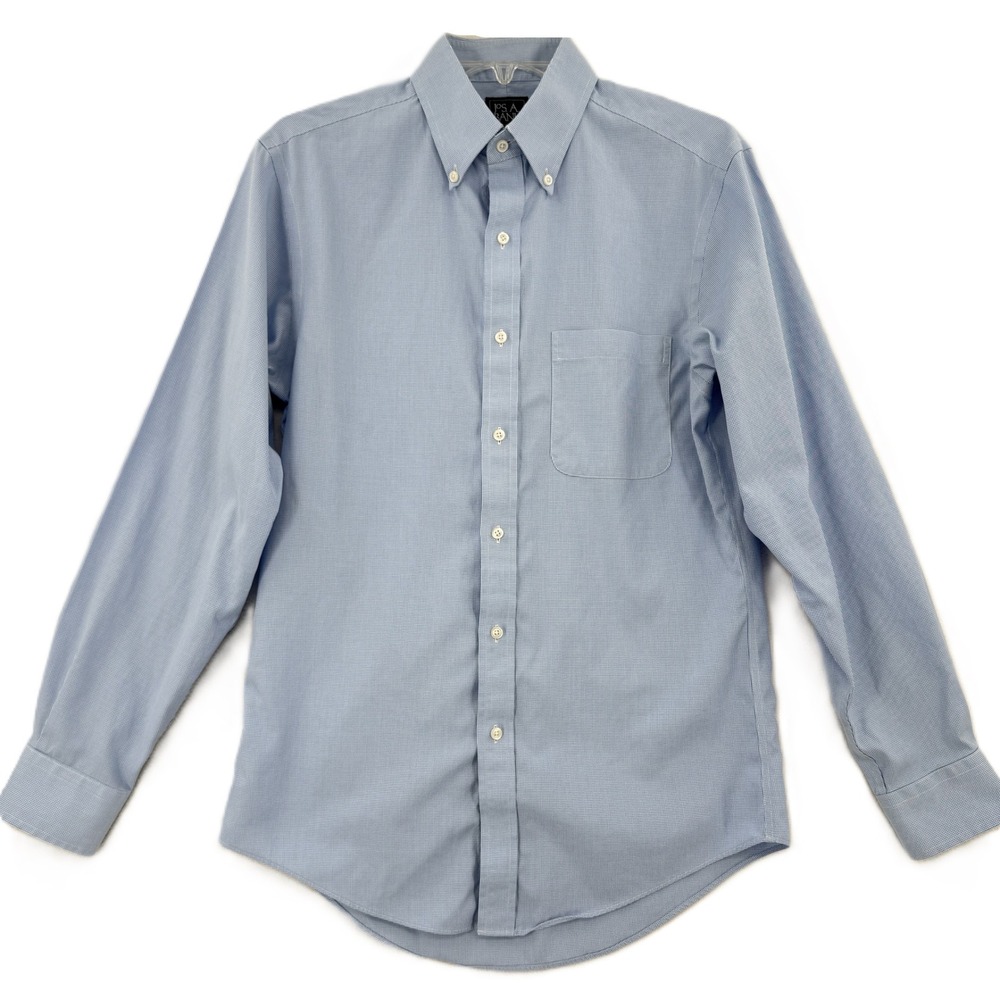 Jos A Bank Dress Shirt Mens 15 33 Blue Slim Fit Traveler Cotton Button Down